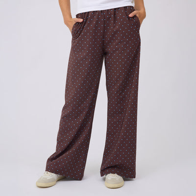 Slip On Trouser, Brown/Blue Polka Dot