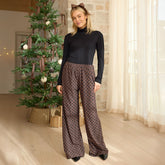 Slip On Trouser, Black/Brown Polka Dot