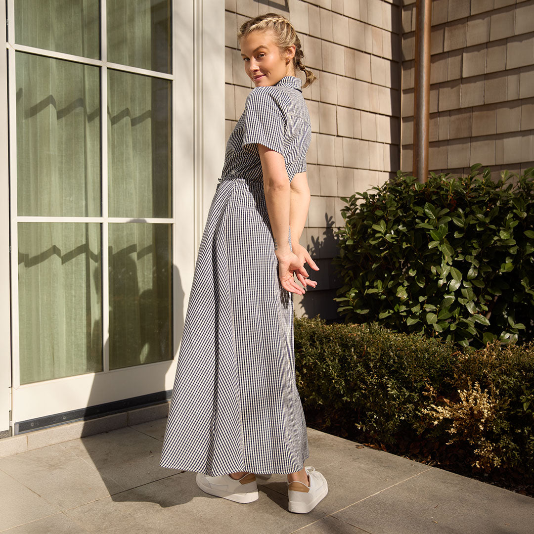 Emma Maxi Dress, Navy Gingham - Albion Fit