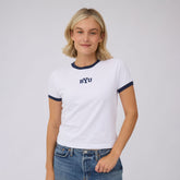 BYU Ringer Tee, White/Navy