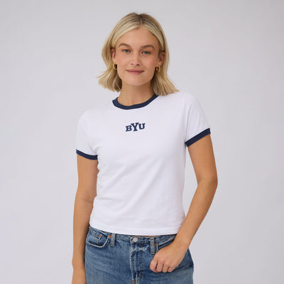 BYU Ringer Tee, White/Navy