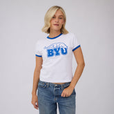 BYU Ringer Tee, White/Royal