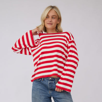 Bell Long Sleeve Tee, Red Stripe