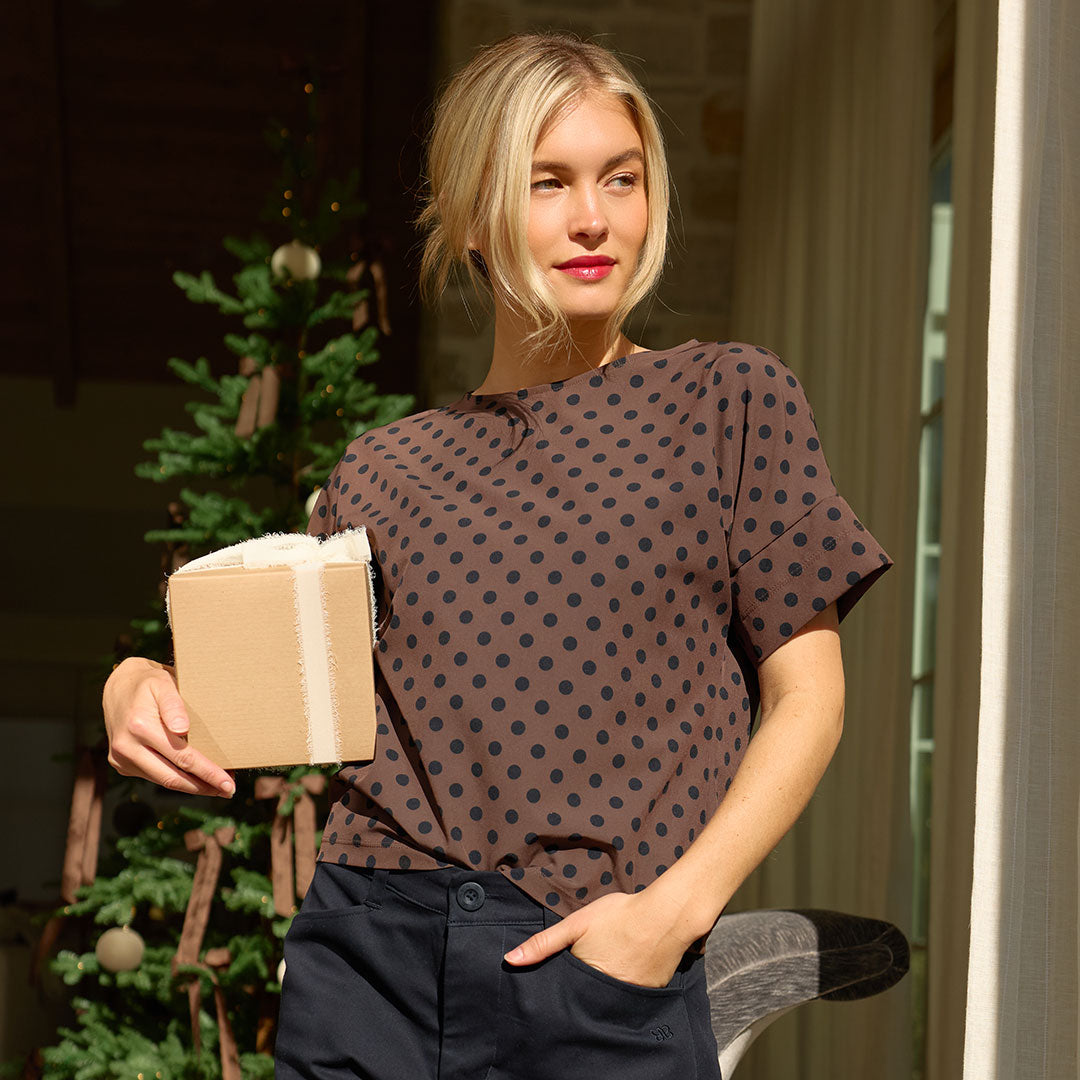 Boss Tee, Black/Brown Polka Dot
