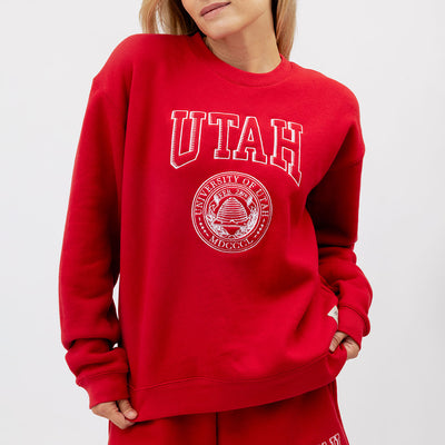 Red sweatshirt with 'Utah' and a logo on a white background