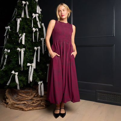 Vienna Bubble Dress, Burgundy Gingham