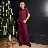 Slip On Trouser, Burgundy Gingham