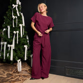 Slip On Trouser, Burgundy Gingham