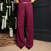 Slip On Trouser, Burgundy Gingham