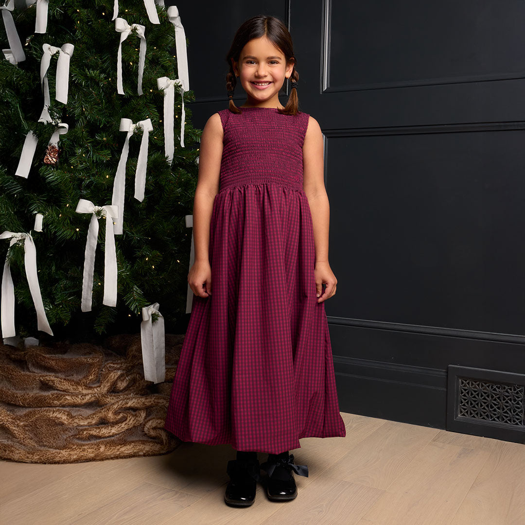 Mini Vienna Bubble Dress, Burgundy Gingham