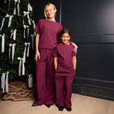 Mini Slip On Trouser, Burgundy Gingham