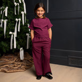 Mini Slip On Trouser, Burgundy Gingham