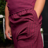 Mini Slip On Trouser, Burgundy Gingham