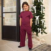 Mini Slip On Trouser, Burgundy Gingham