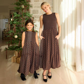 Mini Vienna Bubble Dress, Black/Brown Polka Dot