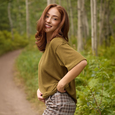 Perfect Oversized Ribbed Tee, Light Olive