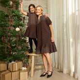 Mini Clara Dress, Black/Brown Polka Dot