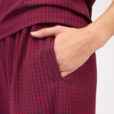 Slip On Trouser, Burgundy Gingham