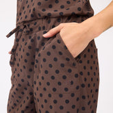 9 to 9 Jumpsuit, Black/Brown Polka Dot