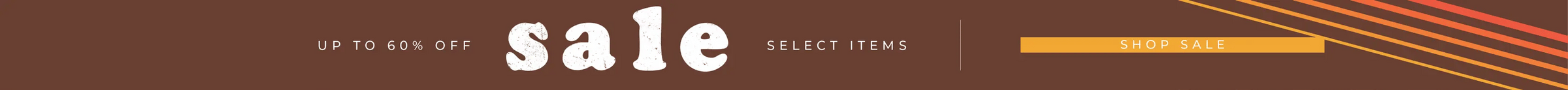 Sale banner with text "up to 60 on a brown background off select items"