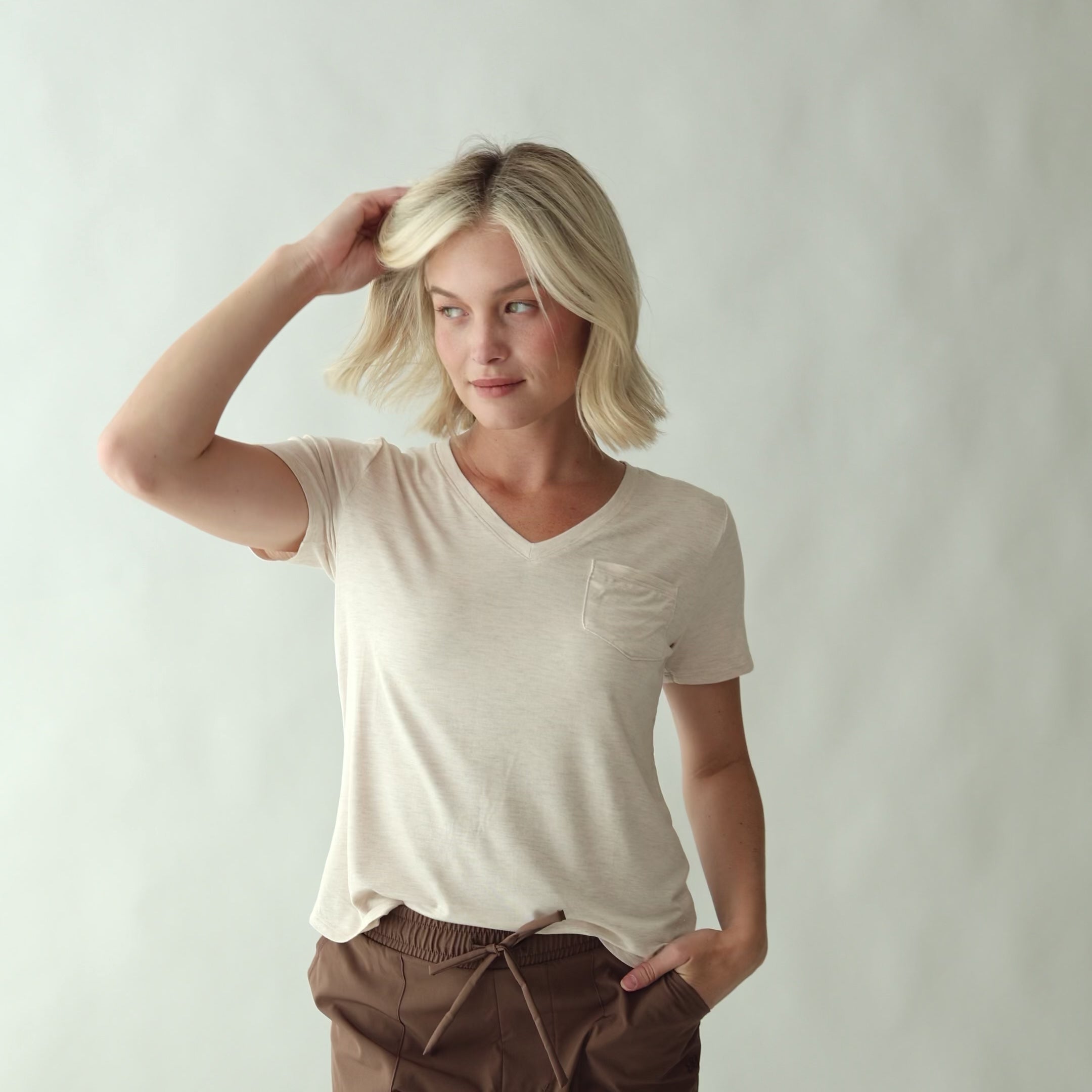 Basic V Neck Tee, Oatmeal