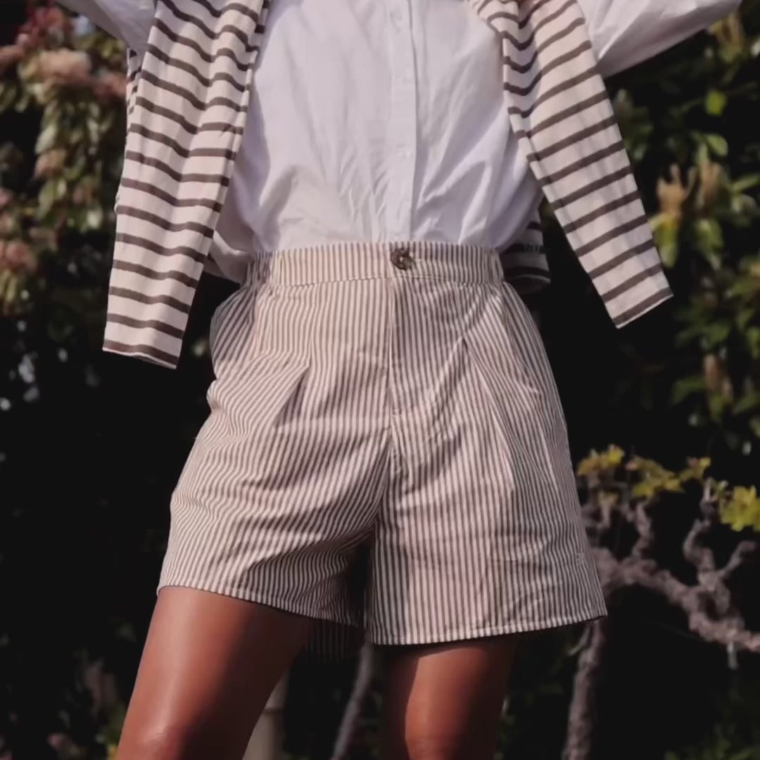 Harvest Shorts, Brown and White Stripe