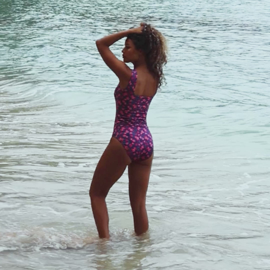The Margot One-Piece, Berry Micro Floral