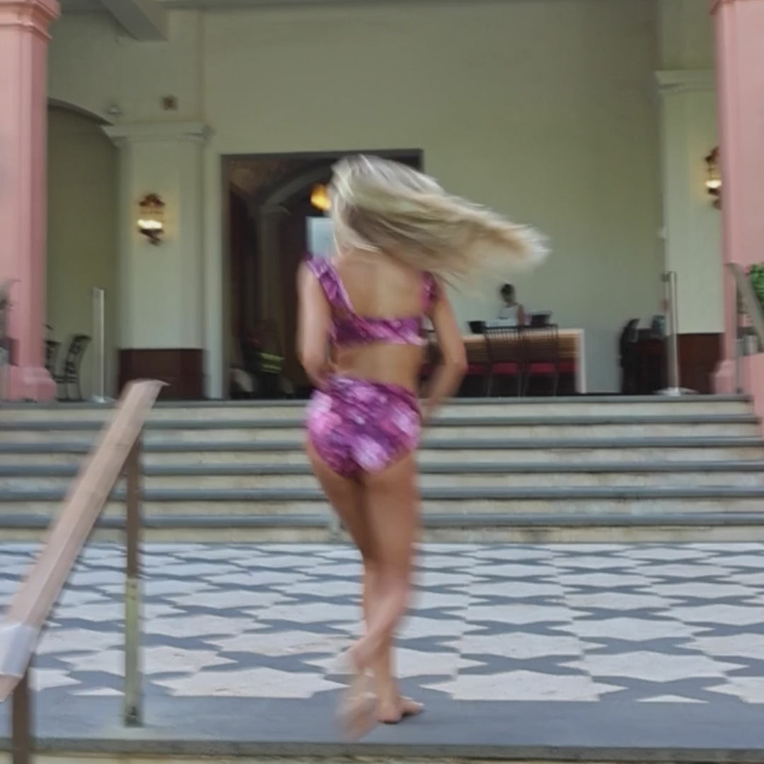 Burgundy Floral Ruched Midi Bottoms