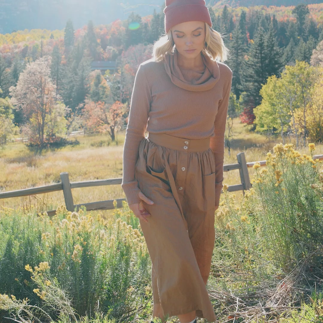 Maxi Button Skirt, Camel - Albion Fit