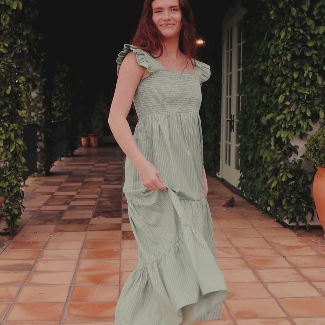 Verse Dress, Green and White Stripe