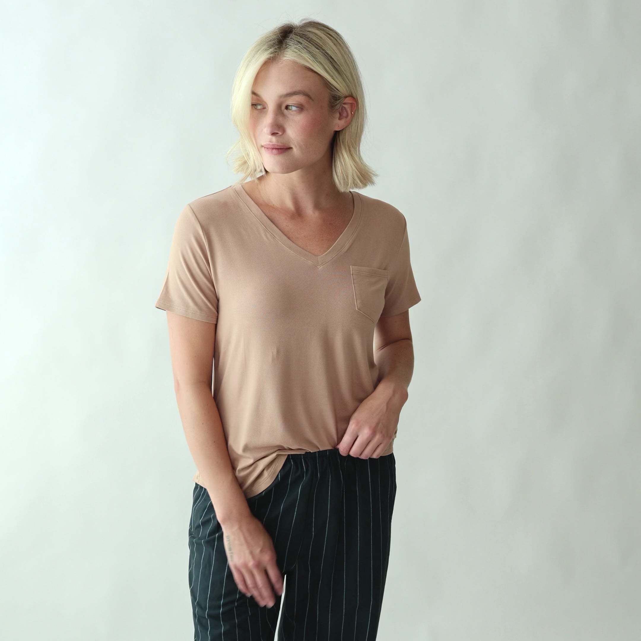 Basic V Neck Tee, Coffee