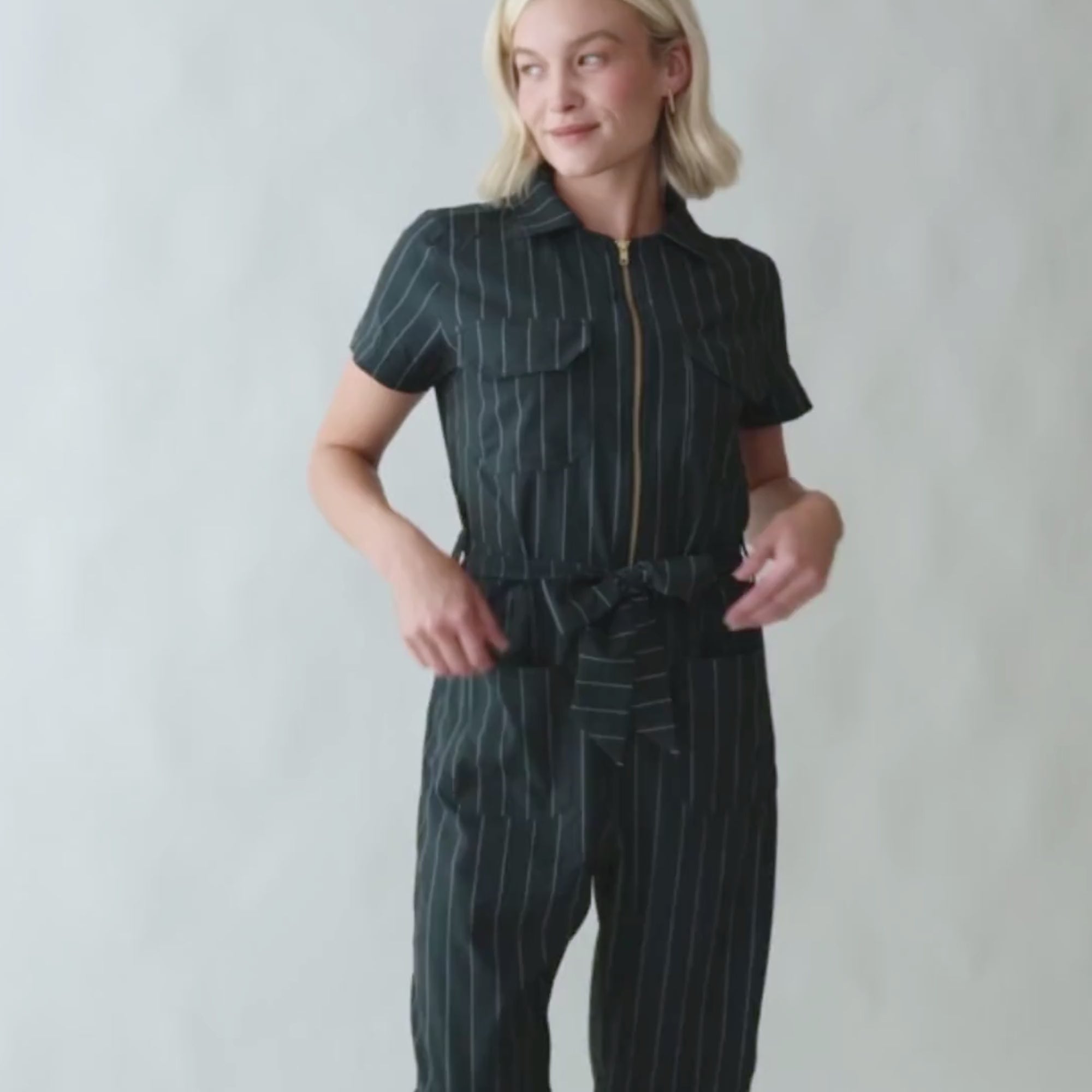 City Jumpsuit, Navy Pinstripe