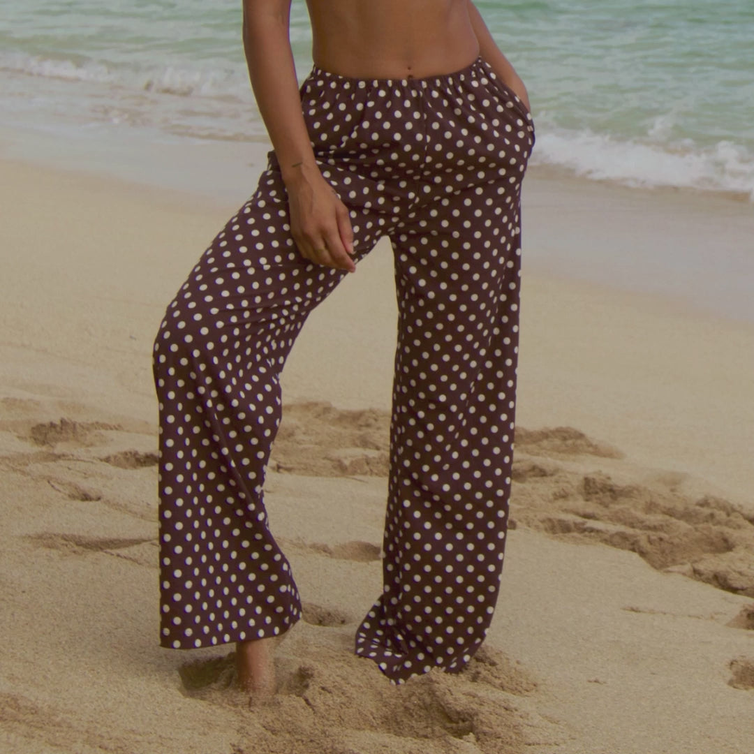 Slip On Trouser, Cream Cocoa Dot