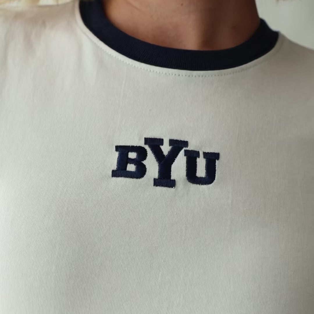 BYU Ringer Tee, White/Navy