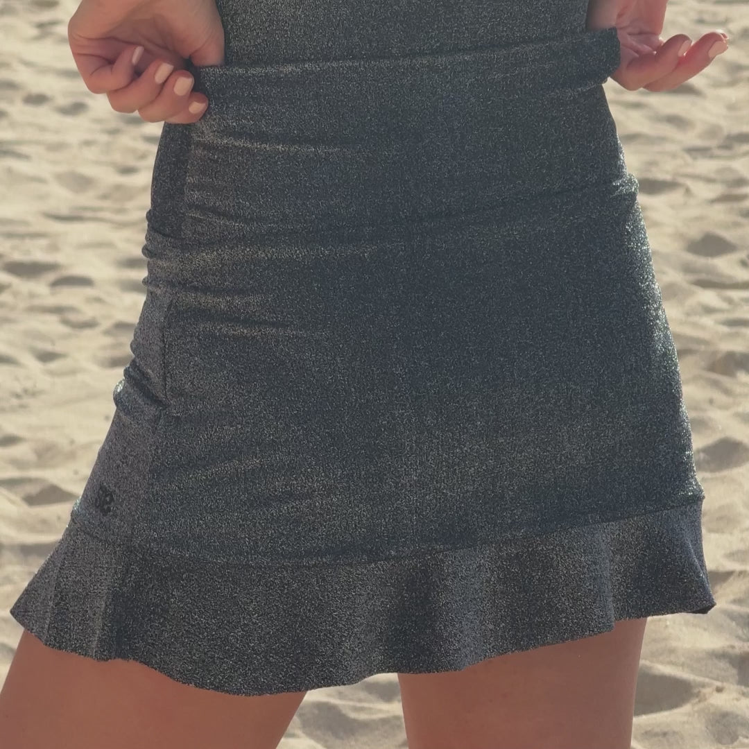 Black Sparkle High-Waisted Swim Skirt