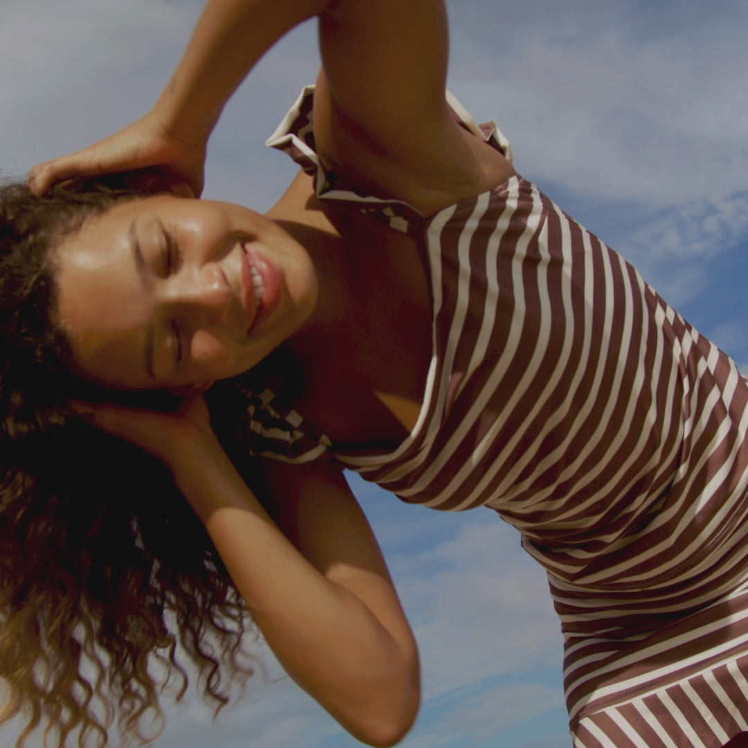 Bella Tankini, Cream Cocoa Stripe