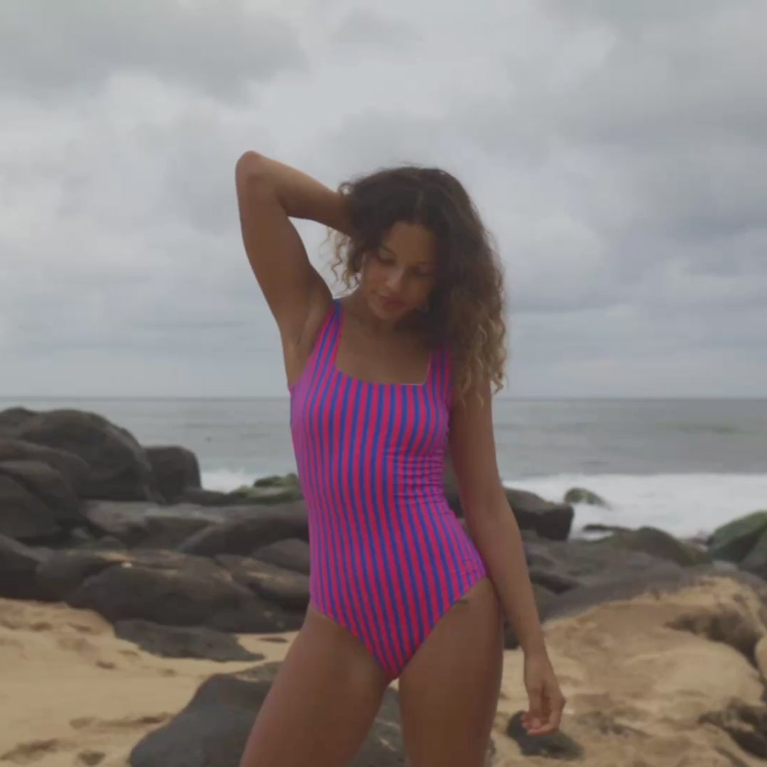 The Margot One-Piece, Berry Stripe