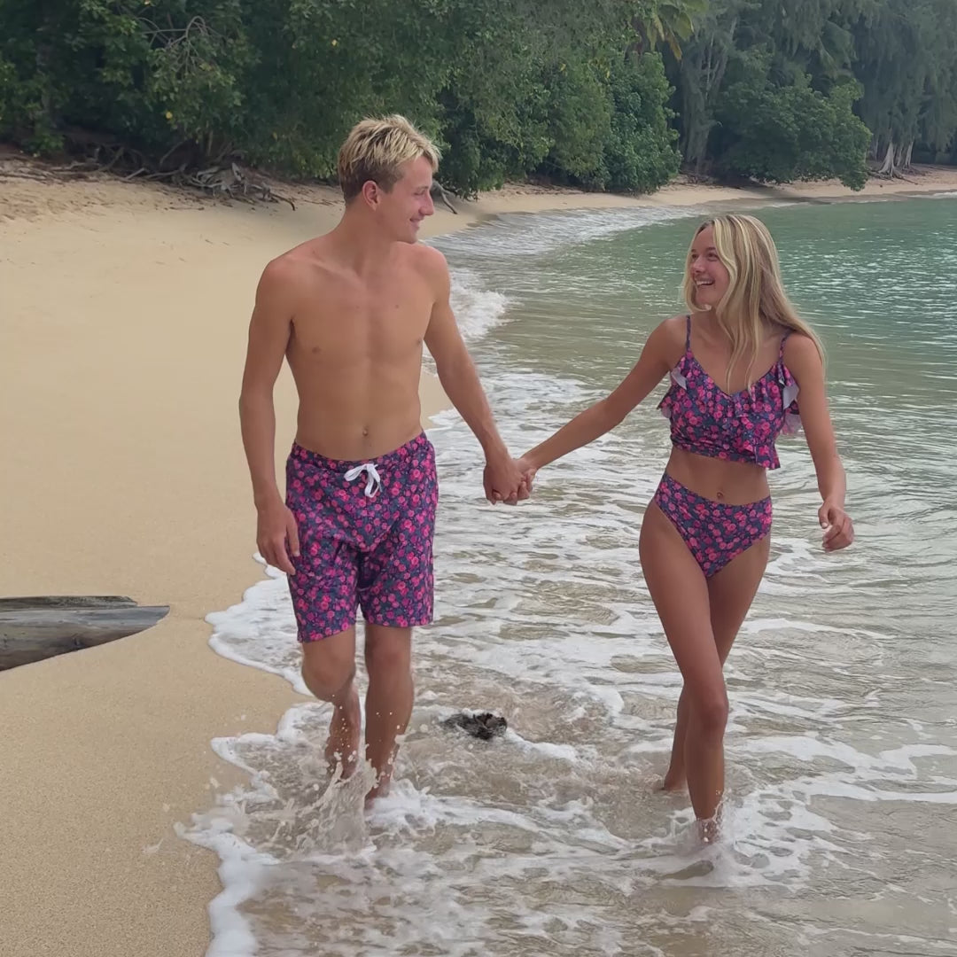 Wind and Sea Shorts, Berry Micro Floral