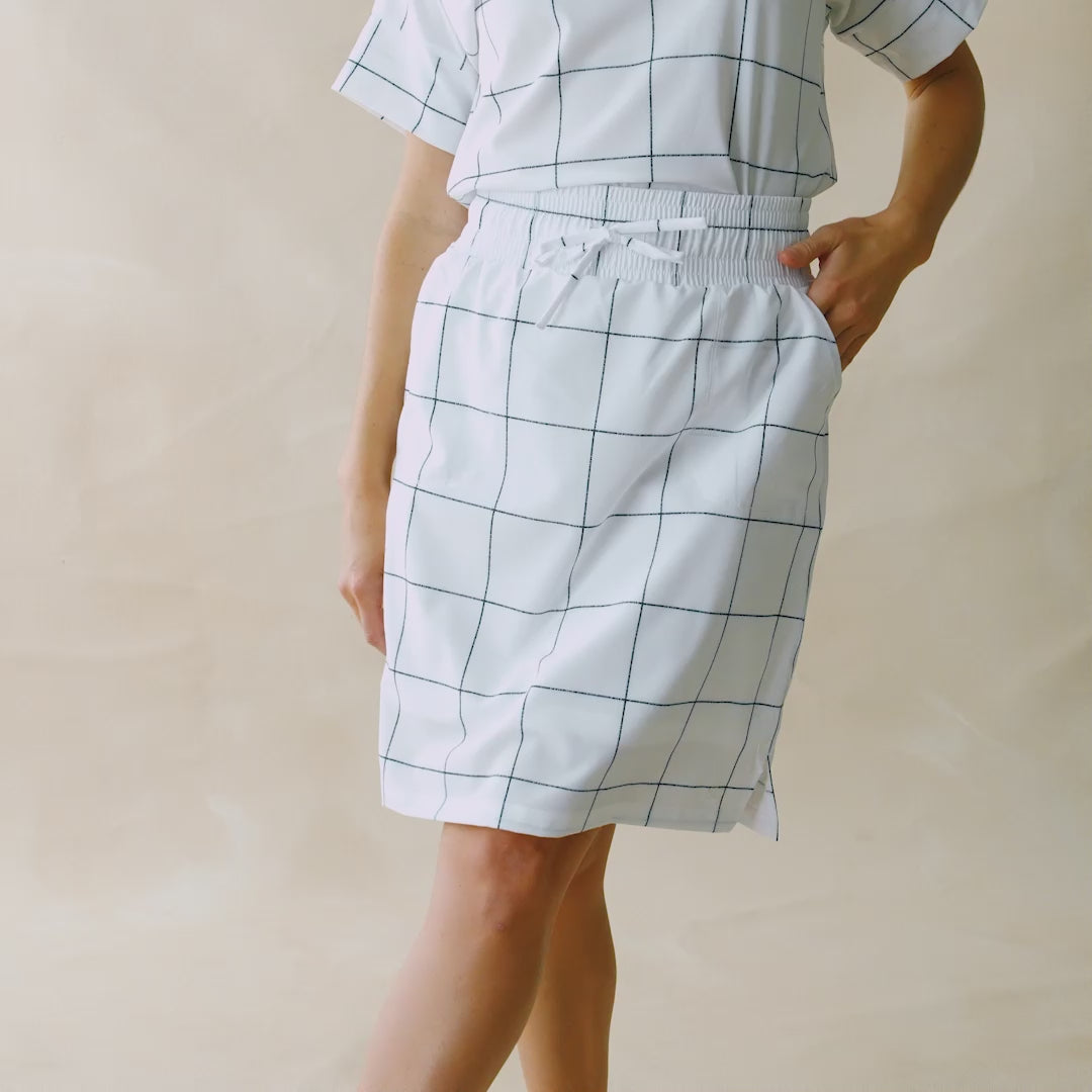 The Away Skirt, White Windowpane