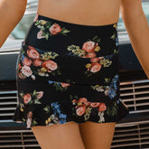 Rose Black High-Waisted Swim Skirt