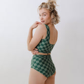 Green Check Olivia Swim Crop