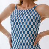 Smocked One-Piece, Blue Checkers