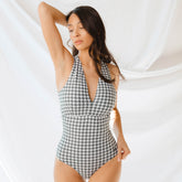 Shell Shock, Houndstooth V Neck Swimsuit