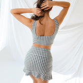 Houndstooth High-Waisted Swim Skirt