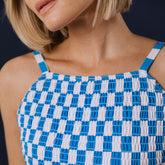 Smocked One-Piece, Blue Checkers