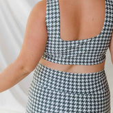 Houndstooth High-Waisted Swim Skirt