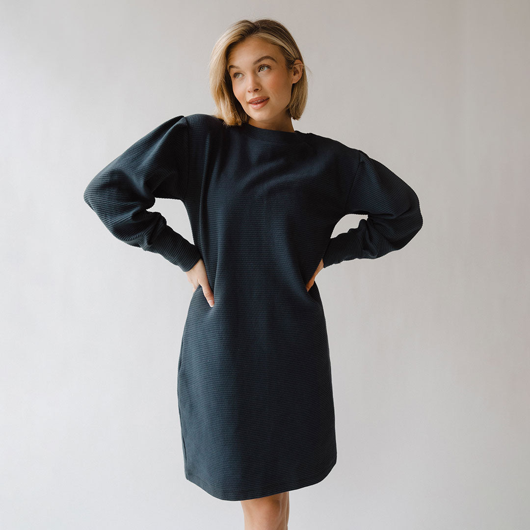 Atlas Ribbed Sweater Dress, Navy - Albion Fit Atlas Ribbed Sweater Dress, Navy - Albion Fit