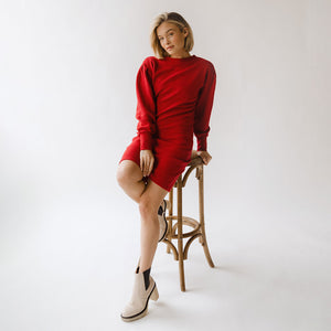 Atlas Ribbed Sweater Dress, Crimson