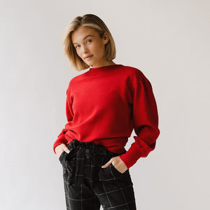 Atlas Ribbed Sweater, Crimson