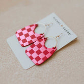 Nickel and Suede Checkered Earrings